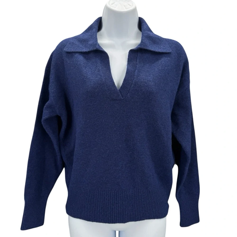 J. Crew V-Neck Collared Sweater In Super Soft Yarn Merino Wool Alpaca Relaxed XS